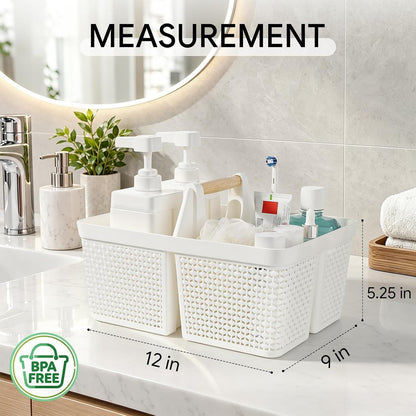 Portable Plastic Shower Caddy Basket with Wooden Handle, White6