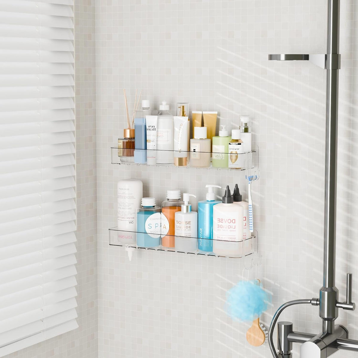 2-pack-clear-in-shower-organizers-adhesive-shower-caddy-no-rust-acrylic-shower-shelves-storage-rack-plastic-bathroom-shelves-bathtub-storage-organizer-shampoo-conditioner-holder-for-washroom