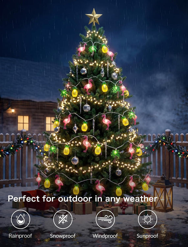 Summer Beach String Lights Plug In, 12FT 20LED UL Listed Connectable Hawaiian Tropical Party Fairy Lights Flamingo Palm Tree Pineapple, Outdoor Theme Tiki Bar Decor IP44 Waterproof Fun Light7