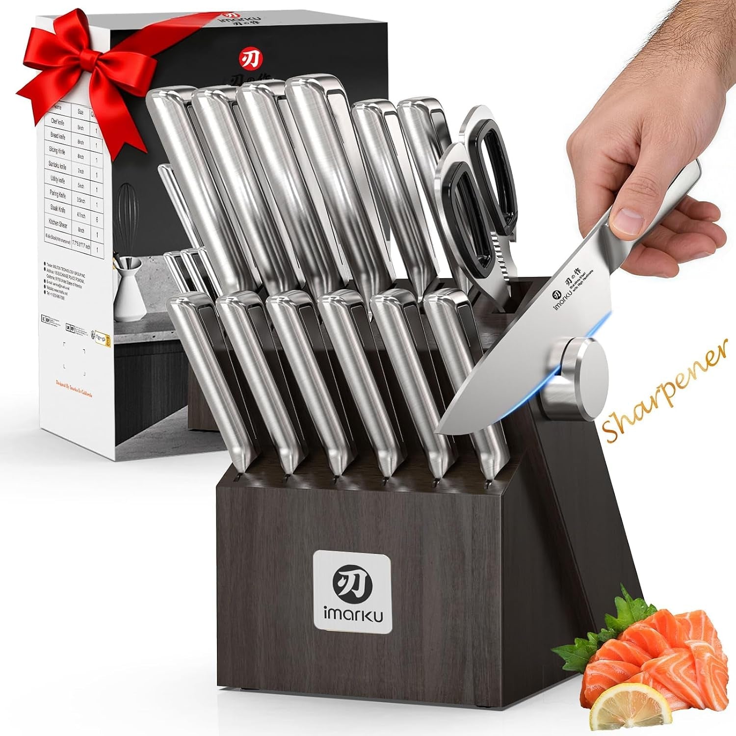 g14-japanese-kitchen-knife-set-stainless-steel-with-block-14pc-built-in-sharpener-nonslip-handle-dishwasher-safe-56hrc-high-carbon-steel-fsc-wood-block-rust-resistant-for-gifting