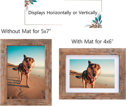5X7 Picture Frame - Can Display Photo 4X6 with Mat, Wood Frame with Shatterproof Plexiglass, Wall & Tabletop Display, Rustic Brown3