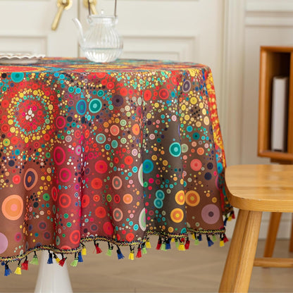 Boho Tablecloth for round Tables,Fringed Edges with Geometric Pattern Tablecloths,Farmhouse Floral Table Cover Cloth Decorative for Kitchen Dining Room,60"（Round）3