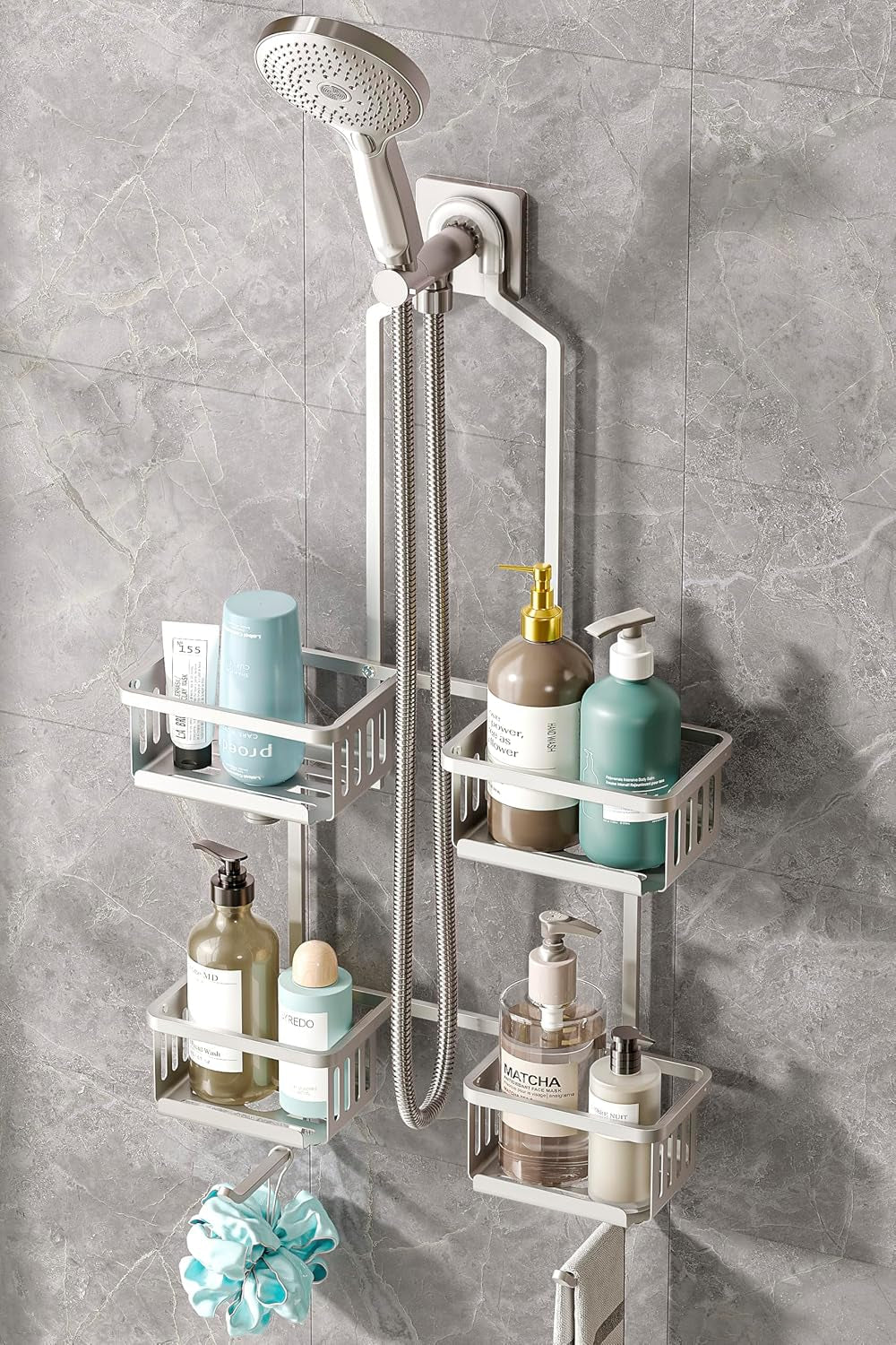 aluminum-shower-caddy-hanging-for-handheld-showerheads-never-rust-shower-organizer-with-hooks-holder-toothbrush-holder-over-showerhead-caddy-for-bathroom