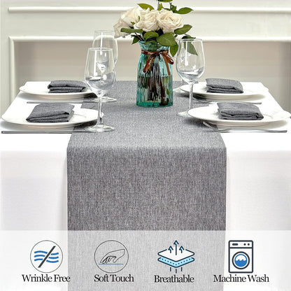Linen Farmhouse Table Runner Large Burlap Style Soft and Waterproof Decorative Fabric Runner for Outdoor Wedding and Dinner (14 X 48 Inch, Dark Grey)4