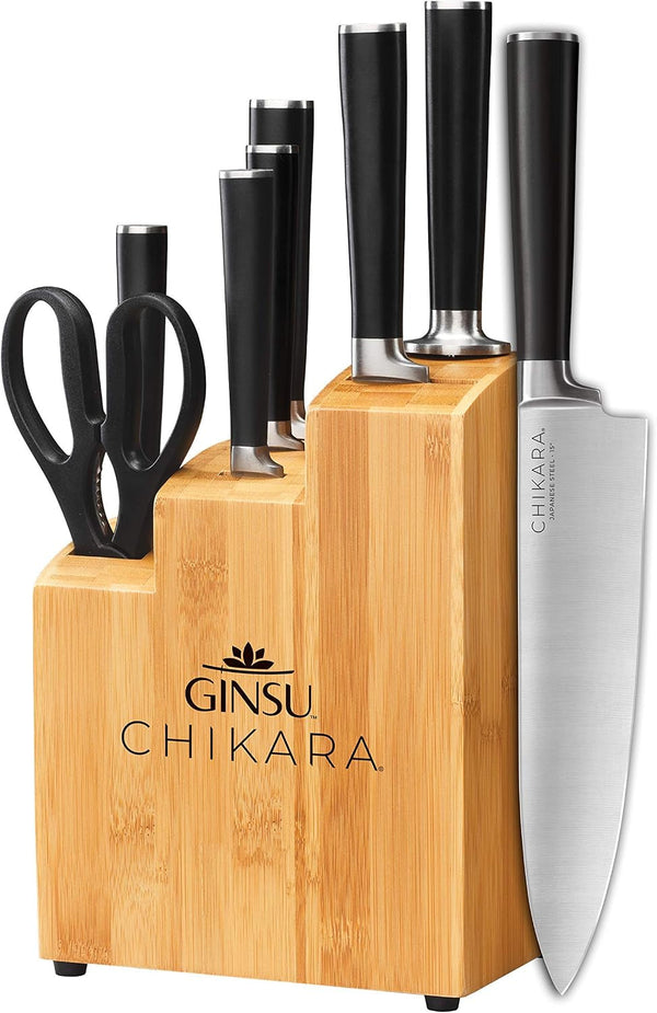 Chikara Series Forged 8-Piece Japanese Knife Set, Black - Premium Cutlery Set with 420J Stainless Steel Kitchen Knives and Bamboo Block1