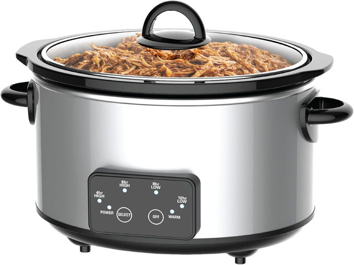 Stainless Oval Programmable Slow Cooker with Glass Lid, 4 Qt+2