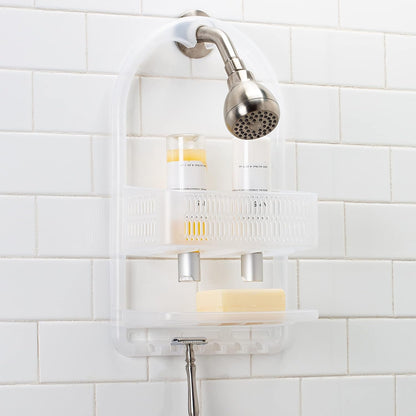 Molded Shower Caddy | Bathroom Storage | Hangs over Shower Head | 6 Accessory Hooks | Holds Razors | Washcloths | Accessories | Suction Cup Stability | White1