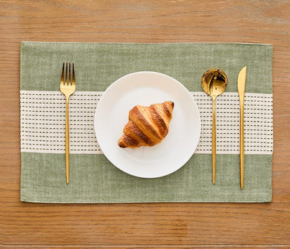 Linen Placemats, 12 X 18 Inch Set of 4 Placemats, Farmhouse Macrame Place Mats for Kitchen Table and Heat Resistant-Hemstitch Sage Green 4PCS6