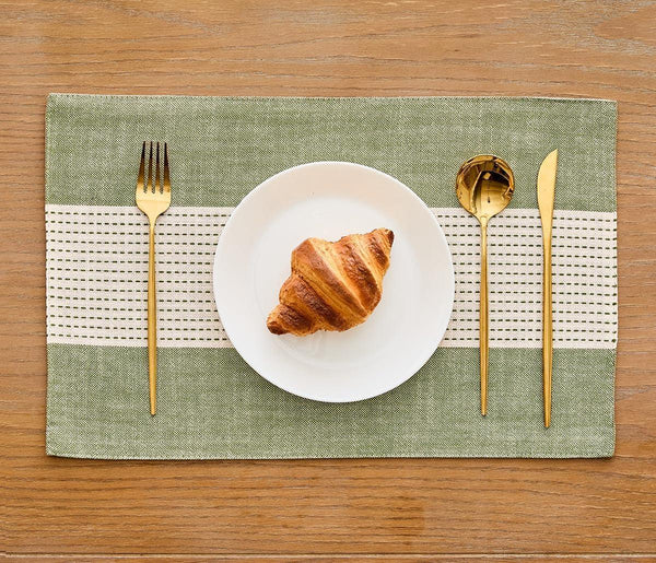 Linen Placemats, 12 X 18 Inch Set of 4 Placemats, Farmhouse Macrame Place Mats for Kitchen Table and Heat Resistant-Hemstitch Sage Green 4PCS6