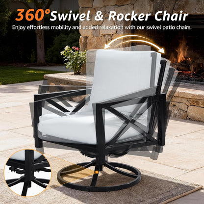 4 Piece Outdoor Furniture Set, Metal Patio Conversation Set with 2 Rockers3