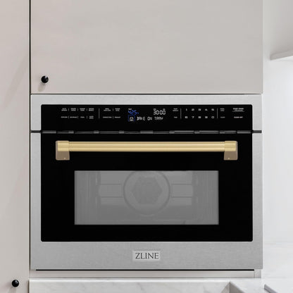 ZLINE Autograph Edition 24 In. 1.6 Cu Ft. Built-In Convection Microwave Oven in Satin Stainless Steel with Champagne Bronze Accents (MWOZ-24-SS-CB)5