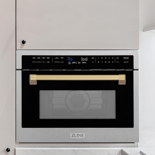 ZLINE Autograph Edition 24 In. 1.6 Cu Ft. Built-In Convection Microwave Oven in Satin Stainless Steel with Champagne Bronze Accents (MWOZ-24-SS-CB)5