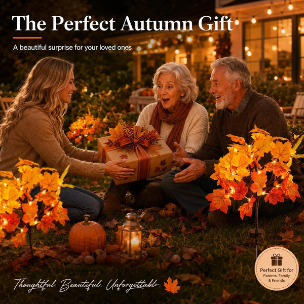 Fall Decor Solar Garden Lights, 2 Pack Maple Leaf Path Lights with 8 Lighting Modes, 40LED Maple Trees Stake Lights, Pathway Lights for Autumn Patio Halloween Thanksgiving Decorations (Orange - Leaf)8