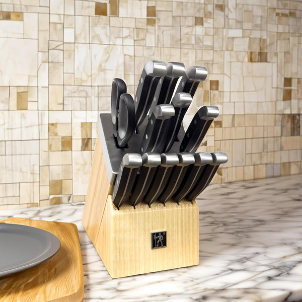 Henckels International Statement 14-Pc Self-Sharpening Knife Block Set, 6 Steak Knives, Paring, Santoku, Bread, Chef’S Knife, & More, Natural Block Color6