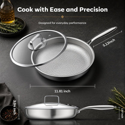 12" Titanium Pans for Cooking with Lid Hammered Chef-Grade Skillet | No Coating & Pfas-Free Healthy Cookware, Durable Non-Toxic Pan, Induction Compatible, Dishwasher & Oven Safe7