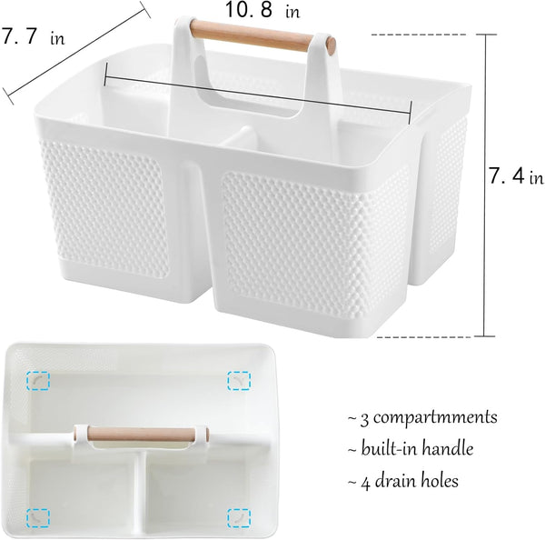 Portable Shower Caddy Basket Plastic Cleaning Caddy Organizer Storage Tote with Handle for Bathroom, College, Dorm Room Essentials, White3
