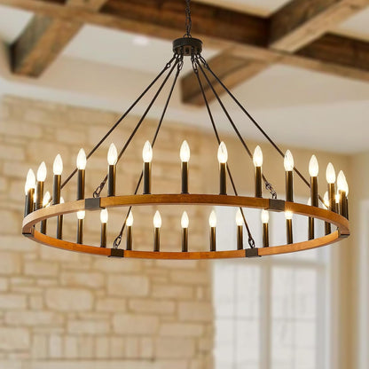 48" Wood Wagon Wheel Chandelier 30-Light Large Chandelier for High Ceiling1
