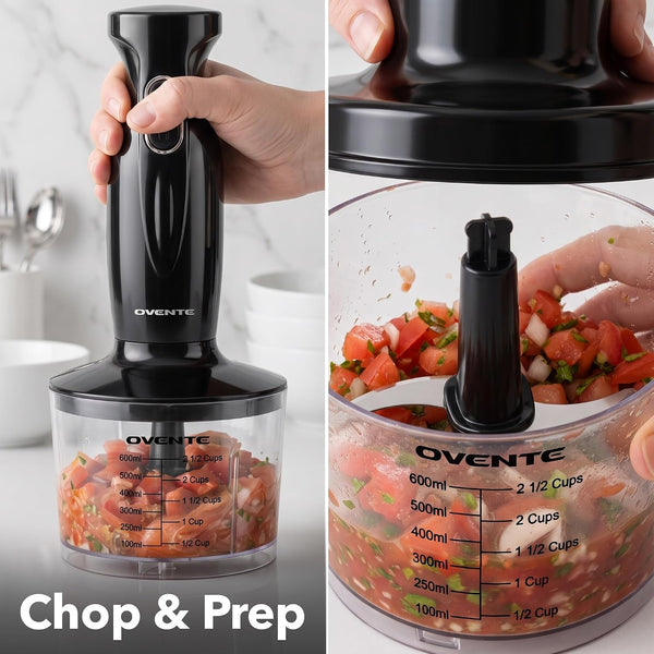 Electric Hand Blender Set with 2 Mixing Speeds, 300W Black HS565B | Corded Immersion Handheld Stick Mixer with Stainless Steel Blades, Egg Whisk, Beaker & Bpa-Free Food Chopper6