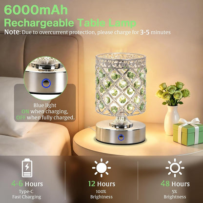 Green Small Crystal Rechargeable Cordless Table Lamps Set of 23