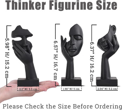 3 Pcs Thinker Small Statue Set - Black Art Abstract Home Accent Figurines for Decor Bedroom, Shelves, Living Room Coffee Table, Office Desktop (3 Pcs Black, 6")3