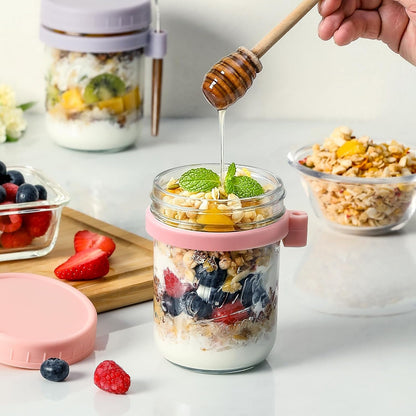 6 Pack Overnight Oats Containers with Lids and Spoons, 16 Oz Glass Mason Overnight Oats Jars, Large Capacity Airtight Jars for Milk, Cereal, Fruit7