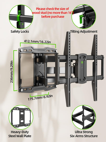 Full Motion TV Wall Mount for 42 55 65 75 85 86 Inch, TV Mount Swivel and Tilt,Wall Mount Bracket with Dual Articulating Arms up to 132Lbs, VESA 600X400Mm, Max 16" Wood Studs,  XML0194