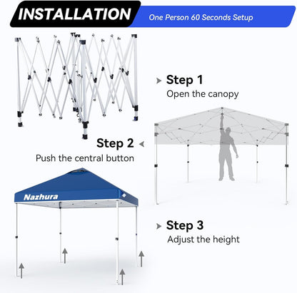 10' X 10' Pop up Canopy Tent with Sand Weight Bag, Freestanding Sun Shelter for Picnic and Camping, One Person Setup and Height Adjustable (Blue)4