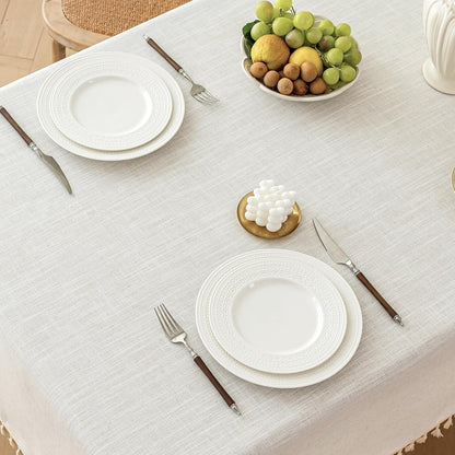 off White Rectangle Tablecloth with Tassels 55X75 Inch3
