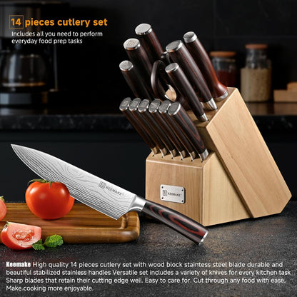 14 Pcs Kitchen Knife Set with Block, Ultra Sharp Knife Block Set | Japanese High Carbon Stainless Steel, Professional Chef Knife Set with Ergonomic Pakkawood Handle and Sharpener9