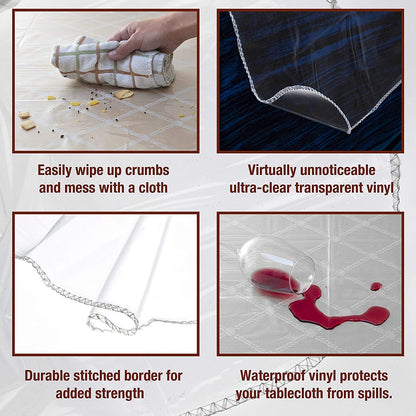 Clear Plastic Table Cover Protector 54''X72'' Rectangular | 100% Waterproof Vinyl Clear Table Protector, Plastic Cover for Table, Clear Plastic Tablecloth PVC Wipe Clean3