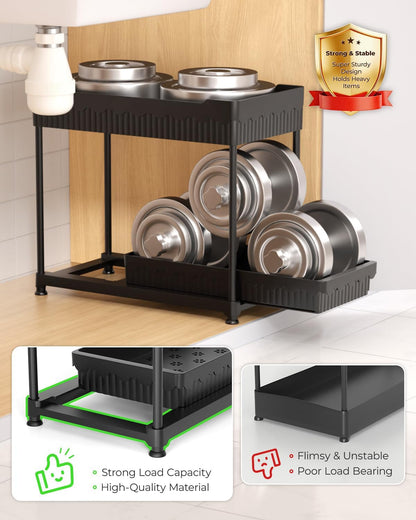 3-Pack 2-Tier under Sink Organizers with Sliding Drawers5