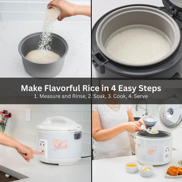 JNP-1800-LF 10 Cup Capacity White Rice Cooker with Non-Stick Inner Pot, Retractable Power Cord, and Keep Warm up to 12 Hours (Flower)7