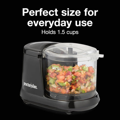 Durable Electric Vegetable Chopper & Mini Food Processor | 1.5 Cup Bowl | Pulse Speed Control for Chopping, Puree & Emulsify | Stainless Steel Blades | Dishwasher Safe | Black | 72507J2