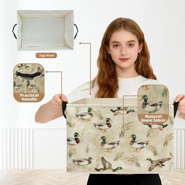 Mallard Duck Nursery Storage Box Bins, Vintage Rustic Flying Mallard Ducks Collapsible Storage Basket Organizer for Kids Room Bedroom Laundry Room Clothes Books, Decor for Room2