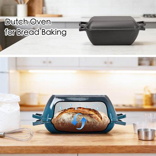 Oval Cast Iron Dutch Oven for Bread Baking 12X8 Inch Pre-Seasoned Bread Pan with Lid 6QT Cast Iron Bread Dutch Oven for Sourdough7