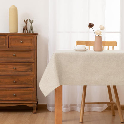 Beige Faux Linen Rectangle Tablecloth 54 X 80 Inch for Dining Room3