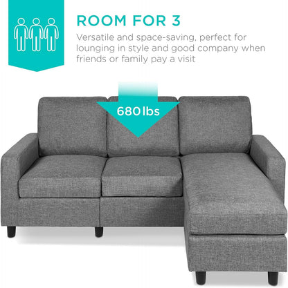 Upholstered Sectional Sofa for Home, Apartment, Dorm, Bonus Room, Compact Spaces W/Chaise Lounge, 3-Seat, L-Shape Design, Reversible Ottoman Bench, 680Lb Capacity - Gray7