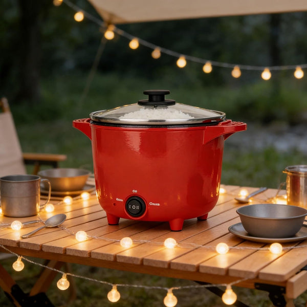 32 Oz Electric Multi-Cooker Pot, 260 Watts, Ceramic Nonstick Coating, 3-Way Control with Keep Warm, Compact Portable, Red2