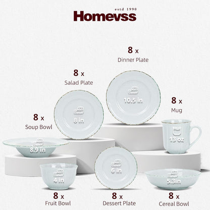 Homevss 56Pc Dinnerware Set, Plate and Bowl Set, Stoneware Dishes Set for 8, Microwave and Dishwahser Safe, Scratch Resistant, French Countryside Speckled Antique Grey2