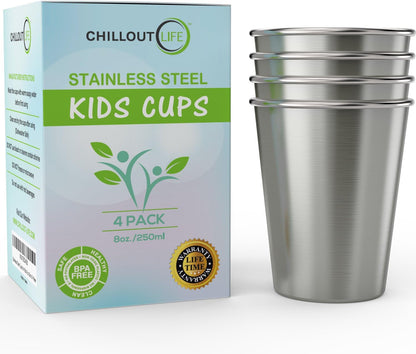 Stainless Steel Kids Cups 8 Oz - Stainless Steel Small Children Cups for Home & Outdoor Activities, BPA Free Unbreakable Premium Stackable Metal Drinking Glasses (4-Pack)1