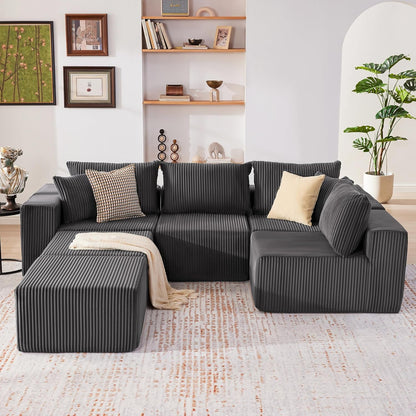 135.4" Sectional Couch for Living Room, U Shaped Boneless Couch, Darkgray2