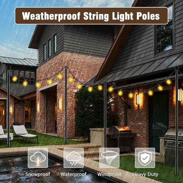 10Ft String Light Poles 4 Pack,Light Poles for outside Lights,Outdoor with Fence Brackets Hanging Lights,Metal Stand Deck Patio Backyard5