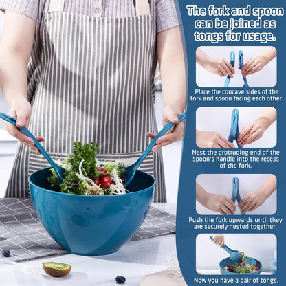 15 Piece Mixing Bowls with Lids Set, Super Large(6.87-0.21Qt) Plastic Nesting Bowls 6 Prep Bowls 6 Lids 1 Colander 2-In-1 Spoon Microwave Dishwasher Safe for Preparing Mixing Serving Storing4