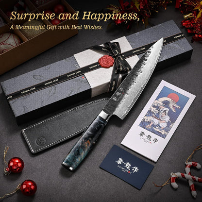 8'' Japanese Chef Knife, Razor Sharp Hand-Forged Damascus VG10 Steel Core3
