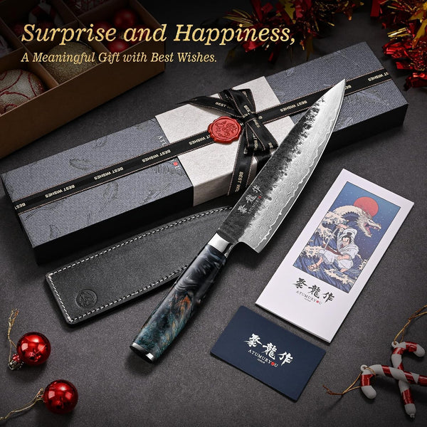 8'' Japanese Chef Knife, Razor Sharp Hand-Forged Damascus VG10 Steel Core3