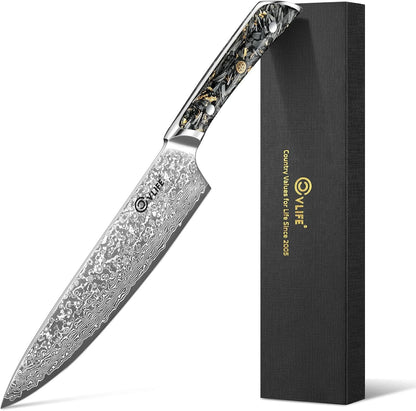 Chef Knife, 8" Damascus Steel Knife with High Carbon 10Cr15Mov Core1