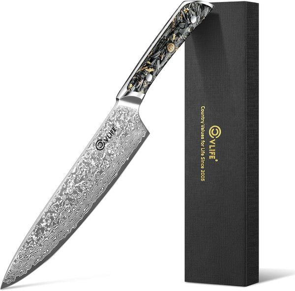 Chef Knife, 8" Damascus Steel Knife with High Carbon 10Cr15Mov Core1