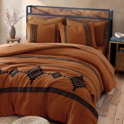Embroidery Queen Comforter Set 7 Pieces Burnt Orange Bed in a Bag3
