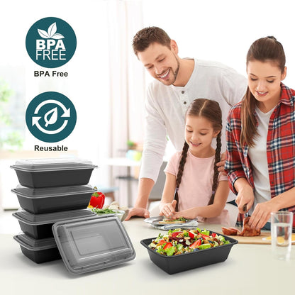 Meal Prep Containers, 50 Pack Extra-Thick Food Storage Containers with Lids, Disposable & Reusable Plastic Bento Lunch Box, BPA Free, Stackable, Microwave/Dishwasher/Freezer Safe (24 Oz)3