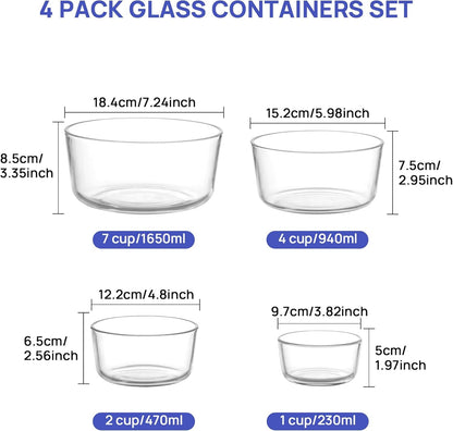 4 Pack Glass Bowls with Lids (1, 2, 4, 7 Cup)2